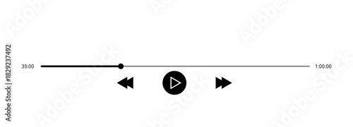 Music Player User Interface Vector. Audio Media Player Widget with Buttons and Song Duration Bar. Modern UI Design Element for Music App Design with Pause, Play, Skip, Queue Buttons.