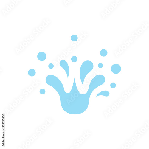 Water droplet bursts upward, creating splash with surrounding bubbles on white surface, conveying freshness and cleanliness.