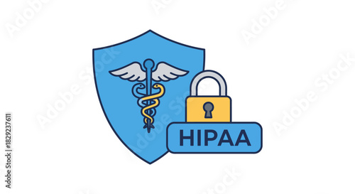 hipaa compliance ensuring data security with a protective shield and padlock illustrating privacy regulations for digital health records and patient protection.