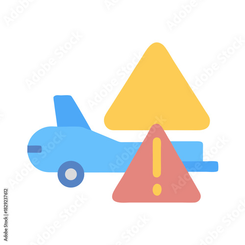 Airplane icon with warning sign, representing aviation issues