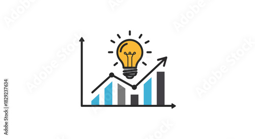 innovative idea boosts market growth visualizing success with a business chart and bright light bulb ideal for startup marketing materials.