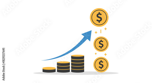 Investment growth chart with upward arrow and dollar coins illustrating financial success business expansion and positive economic trends great for finance blogs.
