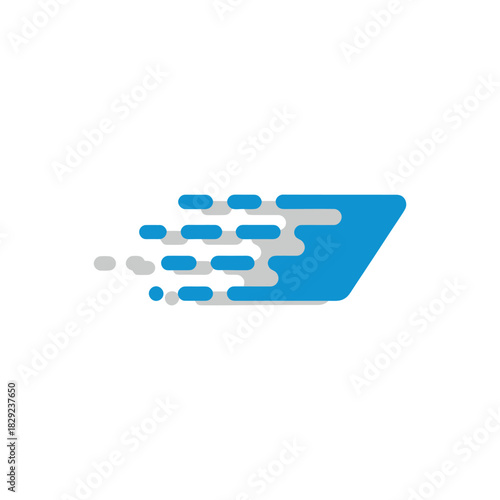 Blue arrow moving quickly with motion blur effect on white surface, symbolizing speed and efficiency in modern business, creating dynamic feel.