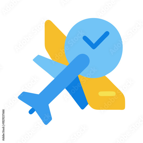 Airplane with clock icon representing timely travel schedule