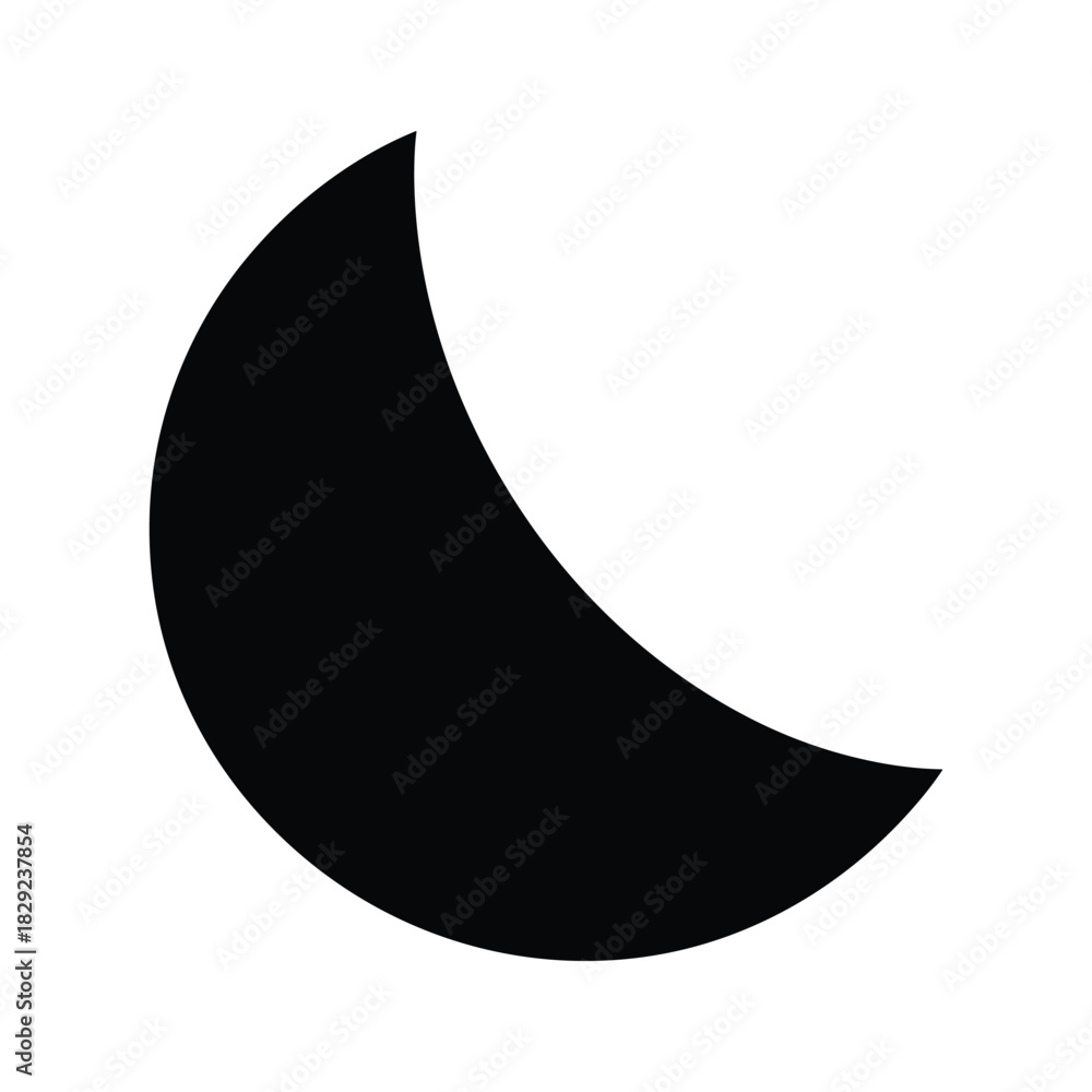 Fototapeta premium Simple black crescent moon icon shape isolated on