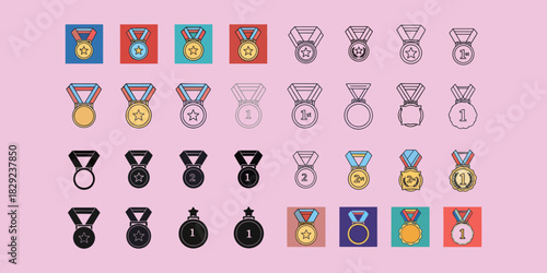 Collection of flat design award medals with stars numbers and ribbons vactor winner