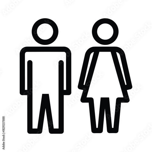 Simple black and white icon representing male and female restroom or gender symbols isolated on