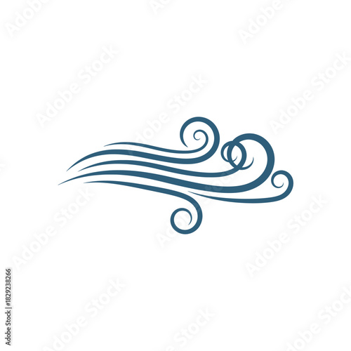 Stylized wind element blowing across a white surface suggesting movement, flow, and a gentle breeze with a minimalist and clean aesthetic.
