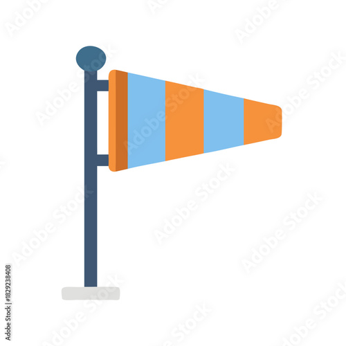 Flat vector windsock illustration, monitoring wind direction and speed
