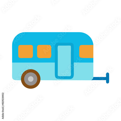 Flat design illustration of a blue camping trailer
