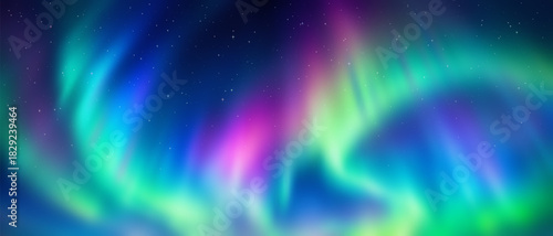 Polar lights, aurora borealis, starry sky, northern landscapes, vector illustration