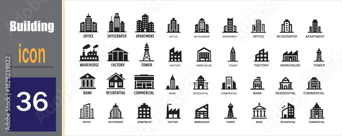 Building icons set. Real estate, city, and architecture vector symbols eps 10