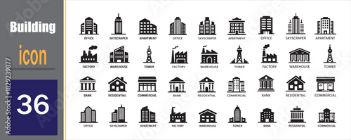 Building icons set. Real estate, city, and architecture vector symbols eps 10