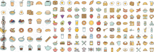 Collection of vector breakfast shape icon bundle.