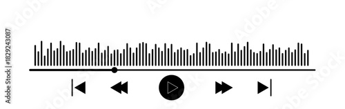 Music play interface icon. streaming frame internet. voice record display. Podcast playlist. multimedia interface buttons. ideal for media players

