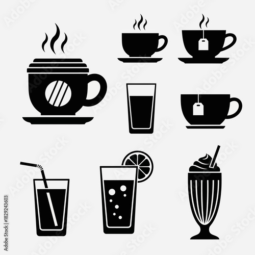 Vibrant collection of coffee tea and refreshing drinks icons perfect for cafes restaurants and beverage promotions