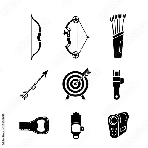 Master archery equipment icons a comprehensive collection for sport adventure and precision aiming