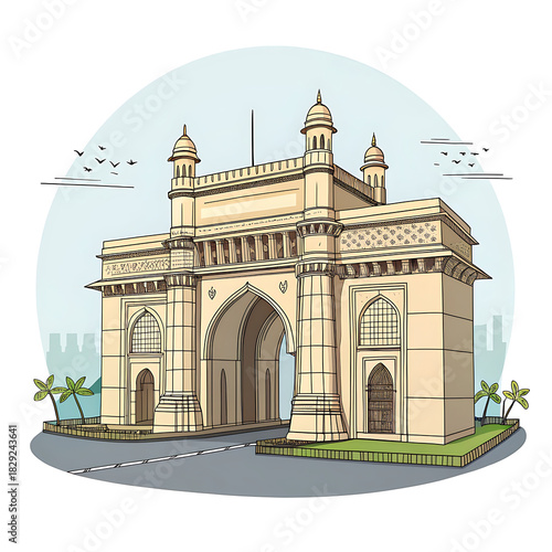 Gateway of India Mumbai vector flat illustration