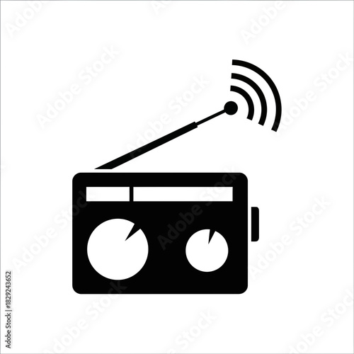 Retro radio broadcasting signals conveying sound waves, a symbol of communication, audio, and vintage technology for nostalgic content.