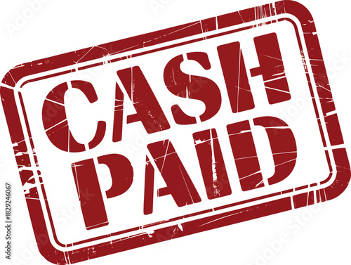 Distressed red rubber stamp impression clearly displaying the words CASH PAID on a clean white background