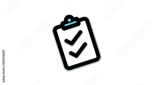 Clipboard icon with two black checkmarks, symbolizing successful task completion, approval, survey, or a completed checklist.