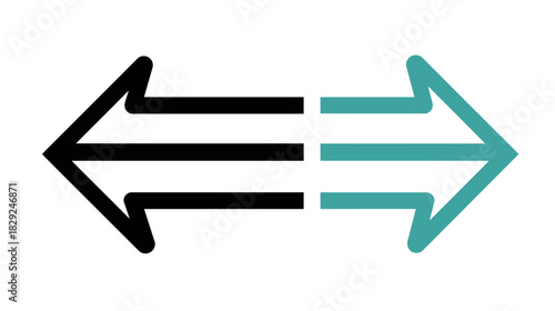 Opposite arrows icon in black and teal, symbolizing exchange, comparison, duality, change, interaction, and process