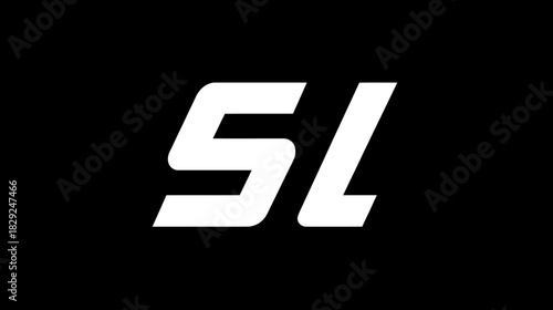 Abstract stylized white 'SL' letters on a deep black background, a bold and clean graphic design element