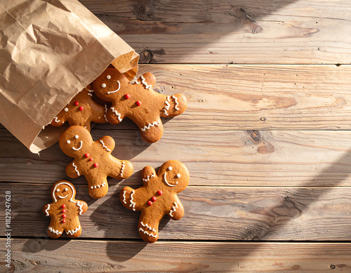 Gingerbread Man Cookies on Rustic Wooden Table