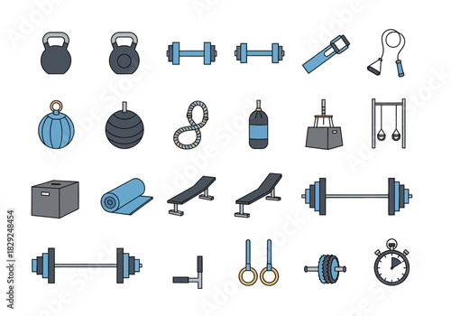 Fitness Equipment Set Graphic Icons for Exercise and Strength Training
