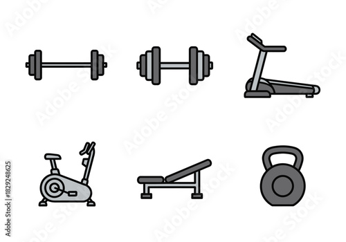 Gym Equipment Icons Set Fitness and Exercise Vector Graphics