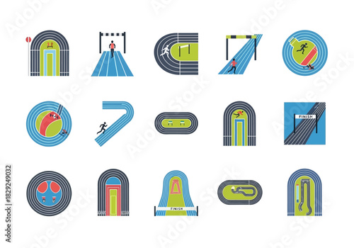 Track and Field Flat Vector Icon Set Racing Venues