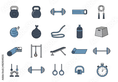 Fitness Equipment Line Art Set Gym Essentials for Your Workout