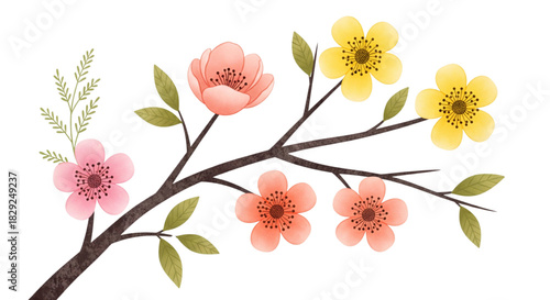 Spring Blossom Branch Watercolor Illustration for Wedding Invitations Greeting Cards Design