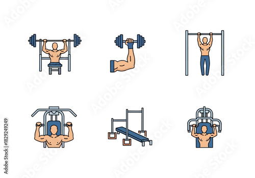 Gym Workout Vectors Exercising Cartoon Illustrations for Fitness and Muscle Training