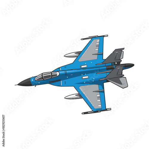 Fighter jet aircraft illustration in flat vector style