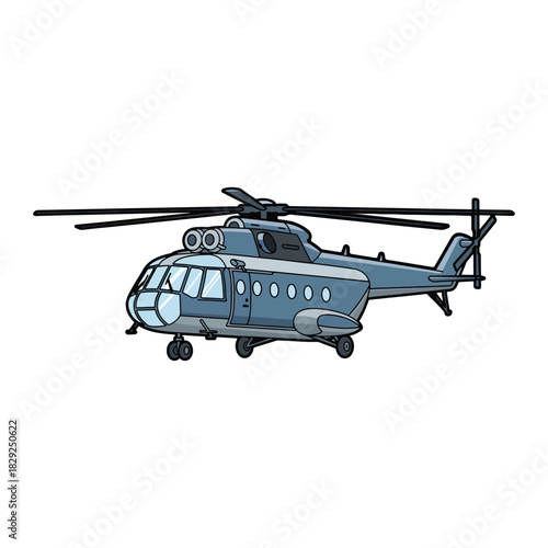 Military helicopter illustration in flat vector style