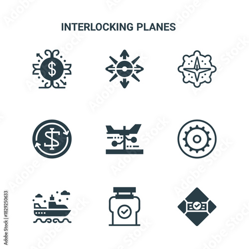dark business logistics and management icon set