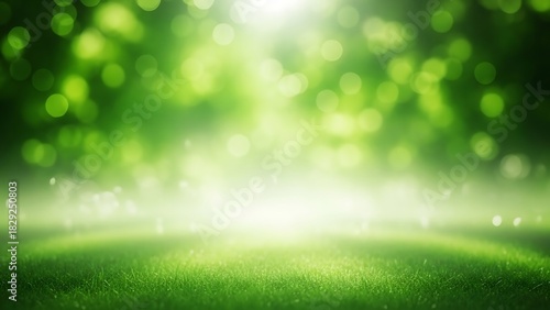 Fototapeta Naklejka Na Ścianę i Meble -  Green meadow with bright bokeh lights and soft focus background grass nature