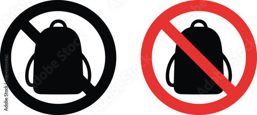 A black and red no backpacks or bags allowed sign on a clean white background