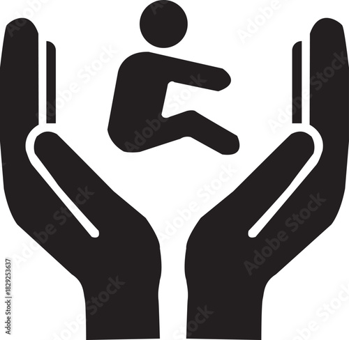 Illustration of parental hands cradling a baby, symbolizing care and protection