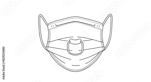 Outline drawing of a disposable face mask with a valve detail and ear loops.