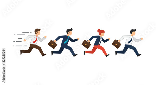 business people running with briefcases racing to success in a competitive corporate environment illustrating career ambition and professional urgency