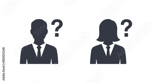 Business people silhouette asking questions uncertain about company direction for corporate communication on strategy confused workers and decision making.