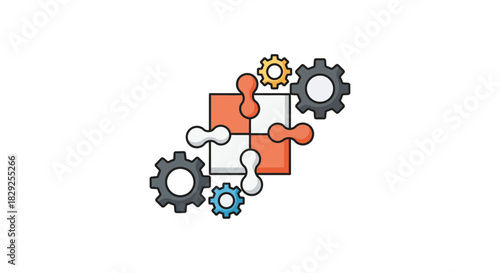 business solution teamwork  strategy connecting puzzle pieces with gears to represent problem-solving in organizational development initiatives.