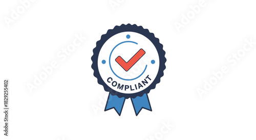 Compliant badge with a red checkmark illustration for demonstrating meeting standards ensuring regulations and promoting trust  credibility.