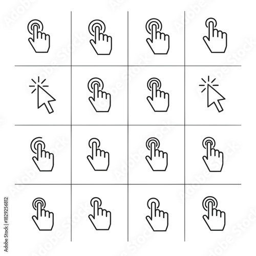 Set of icons showing different cursor actions like clicking, dragging, and selecting on a