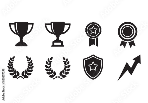 Set of winning award and prize icons, trophy reward, victory trophy signs