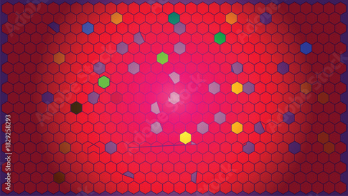 Abstract background design with red hexagon pattern mixed color and gradient border great for graphic design works and digital art