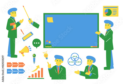 説明をするスーツの男性のセット