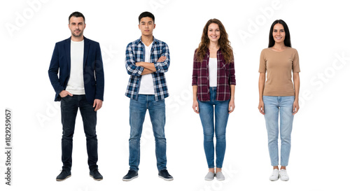 Diverse Group of Individuals Standing Confidently on Isolated Transparent Background